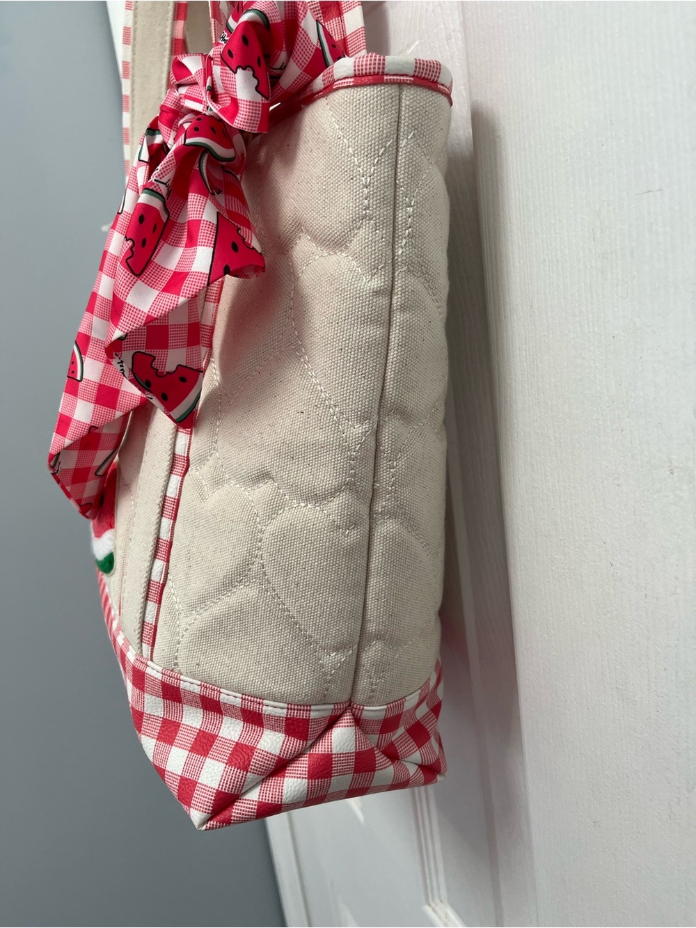 Betsey Johnson New Canvas Gingham Tote Handbag Bag Scarf Summer Spring Picnic - Picture 6 of 16